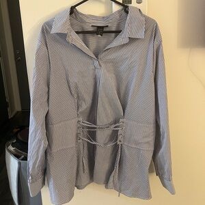 Striped Blue and White Blouse with Tie Detail
